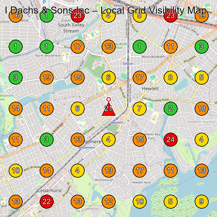 I Dachs & Sons Inc Insurance Agency GeoGrid ranking map for Hewlett NY